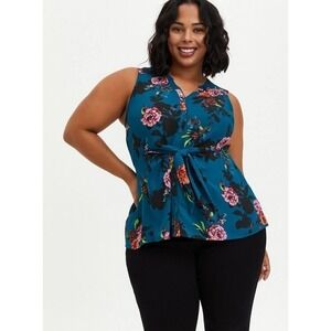 NWT‎ Torrid Womens Blouse Size 5X Peplum Georgette Button Front Tie Front